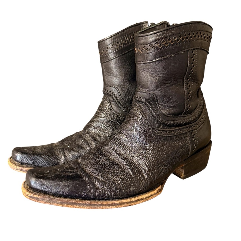 Los Altos Authentic Genuine Ostrich Leg Boots US Men size 8 EE Black Square Toe